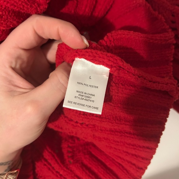 Pink Rose Size L Red Cable Knit Sweater - Picture 4 of 6